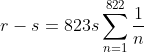 r-s=823s\sum_{n=1}^{822}\frac{1}{n}