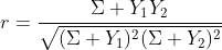 r=\frac{\Sigma Y_1Y_2}{\sqrt{(\Sigma Y_1)^2(\Sigma Y_2)^2}}