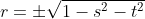r=\pm\sqrt{1-s^2-t^2}