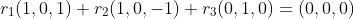 r_1(1,0,1)+r_2(1,0,-1)+r_3(0,1,0)=(0,0,0)