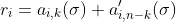 r_i=a_{i,k}(\sigma)+a^\prime_{i,n-k}(\sigma)
