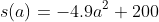 s(a)=-4.9a^2+200