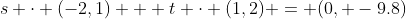 s \cdot (-2,1) + t \cdot (1,2) = (0, -9.8)