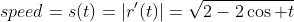 speed=s(t)=|r'(t)|=\sqrt{2-2\cos t}
