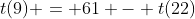 t(9) = 61 - t(22)