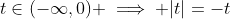 t\in(-\infty,0) \implies |t|=-t