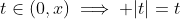 t\in(0,x)\implies |t|=t