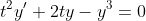 t^2y'+2ty-y^3=0