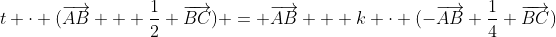 t \cdot (\overrightarrow{AB} + \frac12 \overrightarrow{BC}) = \overrightarrow{AB} + k \cdot (-\overrightarrow{AB}+\frac14 \overrightarrow{BC})