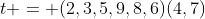 t = (2,3,5,9,8,6)(4,7)