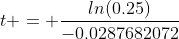 t = \frac{ln(0.25)}{-0.0287682072}