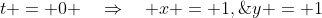 t = 0 \quad\Rightarrow\quad x = 1,\;y = 1