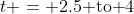 t = 2.5\text{ to }4