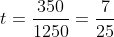 t=\frac{350}{1250}=\frac{7}{25}