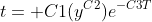 t= C1(y^{C2})e^{-C3T}