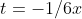 t=-1/6x