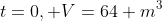 t=0, V=64 m^3