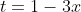 t=1-3x