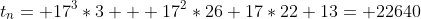 t_{n}= 17^{3}*3 + 17^{2}*26+17*22+13= 22640