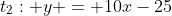 t_2: y = 10x-25
