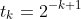 t_k=2^{-k+1}