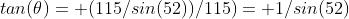 tan(\theta)= (115/sin(52))/115)= 1/sin(52)