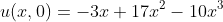 u(x,0)=-3x+17x^2-10x^3