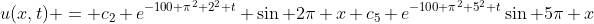 u(x,t) = c_2 e^{-100 \pi^2 2^2 t} \sin 2\pi x+c_5 e^{-100 \pi^2 5^2 t}\sin 5\pi x