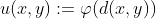 u(x,y):=\varphi(d(x,y))
