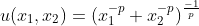 u(x_1,x_2)=(x_1^{-p}+x_2^{-p})^{\frac{\--1}{p}}