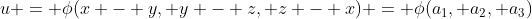 u = \phi(x - y, y - z, z - x) = \phi(a_1, a_2, a_3)