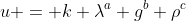 u = k \lambda^a g^b \rho^c