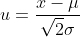 u=\frac{x-\mu}{\sqrt{2}\sigma}