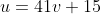 u=41v+15