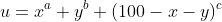 u=x^a y^b (100-x-y)^c