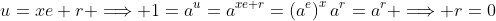 u=xe+r \Longrightarrow 1=a^u=a^{xe+r}=\left(a^e\right)^xa^r=a^r \Longrightarrow r=0