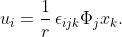 u_{i}=\dfrac{1}{r}\,\epsilon_{ijk}\Phi_{j}x_{k}.