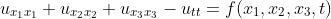 u_{x_1x_1}+u_{x_2x_2}+u_{x_3x_3}-u_{tt}=f(x_1,x_2,x_3,t)