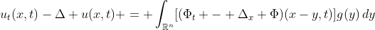 u_t(x,t)-\Delta u(x,t) = \int_{\mathbb{R}^n}[(\Phi_t - \Delta_x \Phi)(x-y,t)]g(y)\,dy