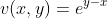 v(x,y)=e^{y-x}