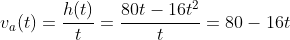 v_a(t)=\frac{h(t)}{t}=\frac{80t-16t^2}{t}=80-16t