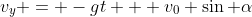 v_y = -gt + v_0 \sin \alpha