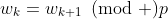 w_k=w_{k+1}\!\!\!\pmod p