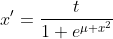 x'=\frac{t}{1+e^{\mu x^2}}