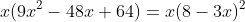 x(9x^{2}-48x+64)=x(8-3x)^{2}
