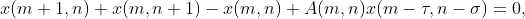 x(m+1,n)+x(m,n+1)-x(m,n)+A(m,n)x(m-\tau,n-\sigma)=0,