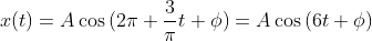 x(t)=A\cos{(2\pi \frac{3}{\pi}t+\phi)}=A\cos{(6t+\phi)}