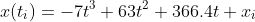 x(t_i)=-7t^3+63t^2+366.4t+x_i