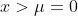 x>\mu=0
