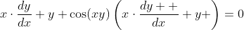 x\cdot\frac{dy}{dx}+y+\cos(xy)\left(x\cdot\frac{dy  }{dx}+y \right)=0